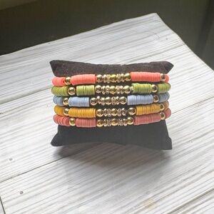 Vibrant Heishi Bead Stack Bracelets | Gold Accent Boho Jewelry Handmade